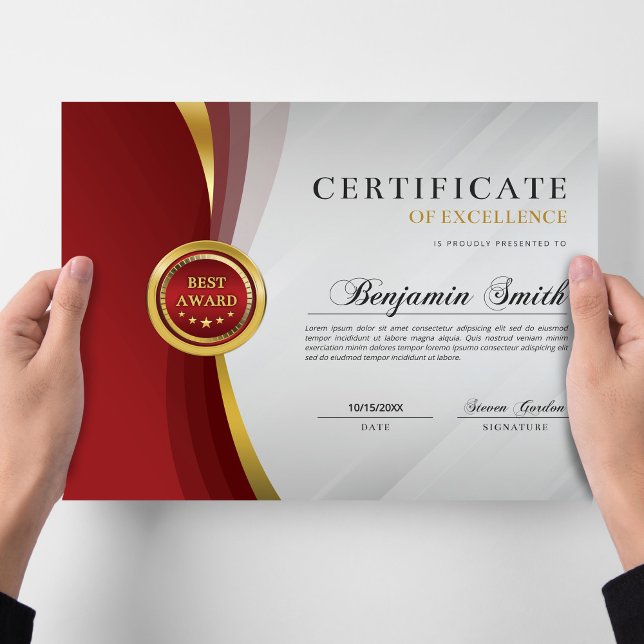 Papier Certificate of Excellence Red & Gold Award (Créateur téléchargé)