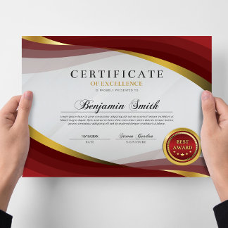 Papier Certificate of Excellence Red & Gold Award