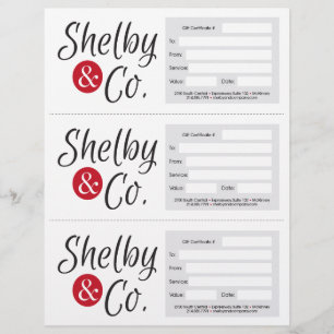 Papier certificats-cadeaux shelby & co.