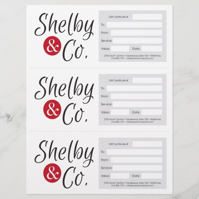 Papier certificats-cadeaux shelby & co. (Devant)