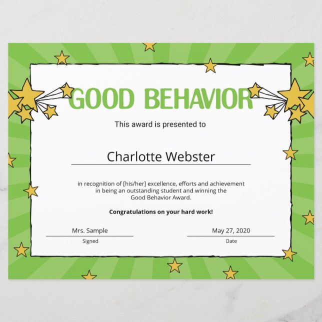 Papier Certificats de reconnaissance de bon comportement  (Devant)