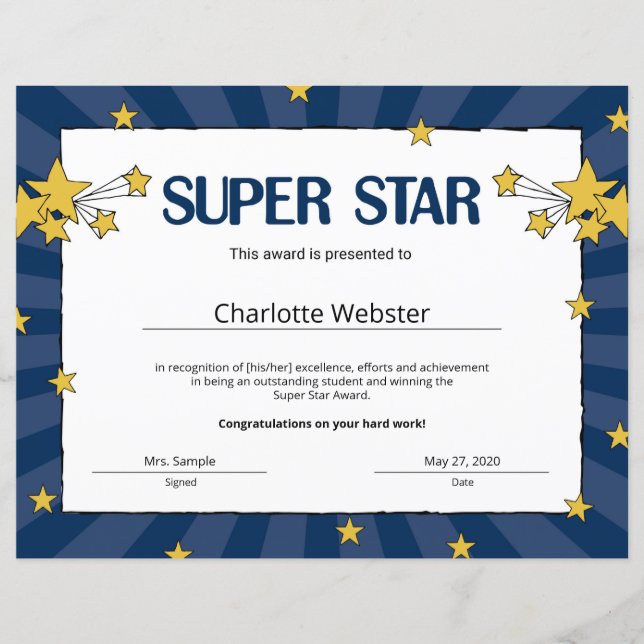 Papier Certificats de reconnaissance d'étudiant Super Sta (Devant)