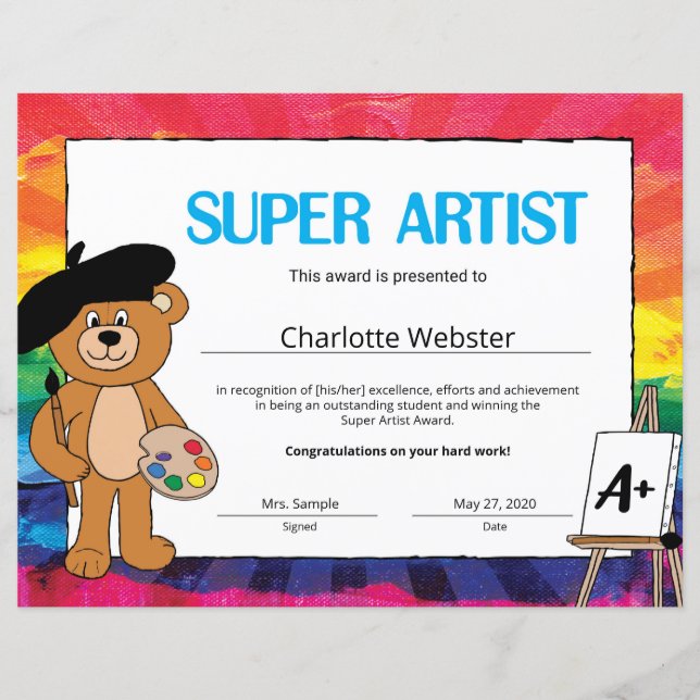 Papier Certificats de reconnaissance super étudiant (Devant)