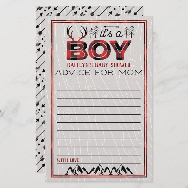 Papier C'est un garçon ! Conseils pour bébé de bûcheron à (Devant / Derrière)