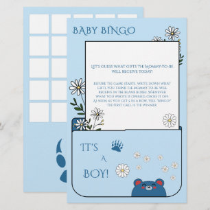 Papier C'est un garçon ! Ourson mignon et fleurs de margu