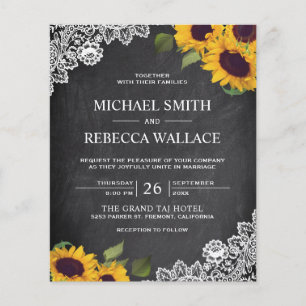 Papier Chalkboard Sunflower Budget Faire-part de mariage
