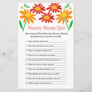 Papier Chamomile Nursery Rhyme Quiz jeu de baby shower