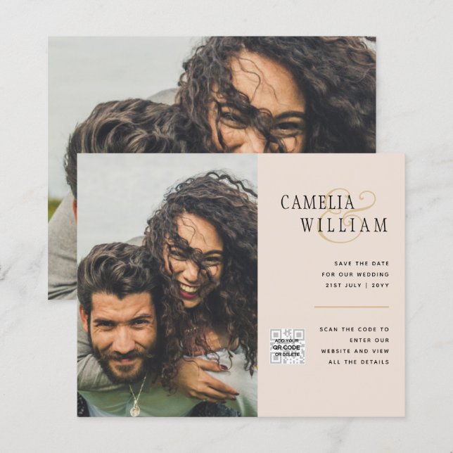 Papier Champagne Blush PHOTO Faire-part de mariage QR Cod (Devant / Derrière)