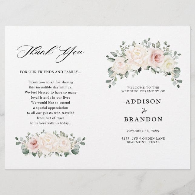 Papier Champagne Ivory Blush rose Floral Mariage (Devant)