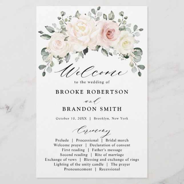 Papier Champagne Ivory Blush rose Floral Mariage (Devant)