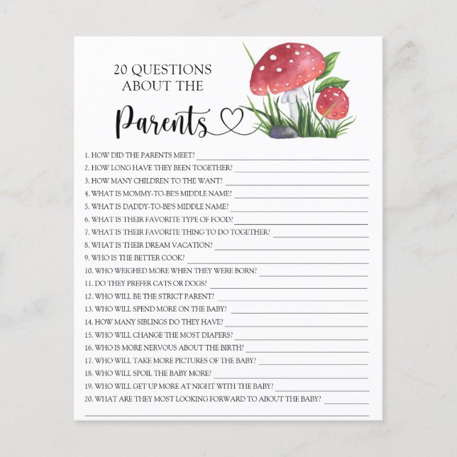 Papier Champignon d'aquarelle - jeux sur les parents (Devant)