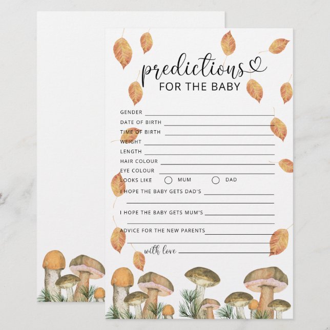 Papier Champignon d'automne prédictions et conseils pour  (Devant / Derrière)