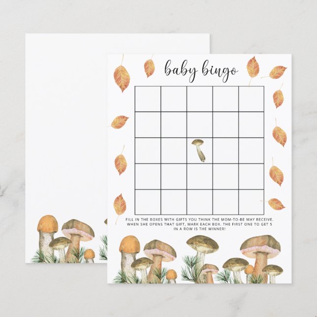 Papier Champignons - baby shower jeu de bingo (Devant / Derrière)