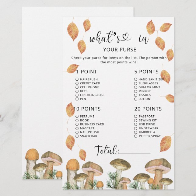 Papier Champignons de forêt qui dans votre baby shower à  (Devant / Derrière)