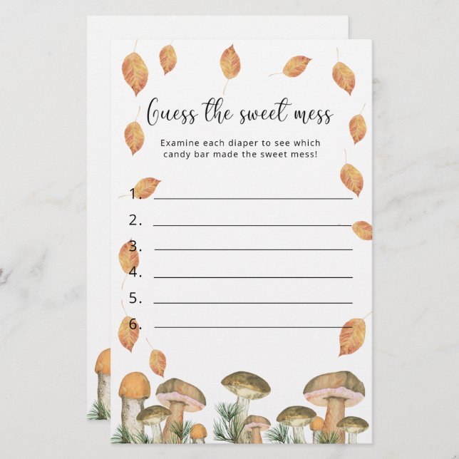Papier Champignons - Devinez la douceur Mess, jeu de Baby (Devant / Derrière)
