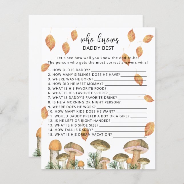 Papier Champignons forestiers - Qui connaît le mieux DADD (Devant / Derrière)