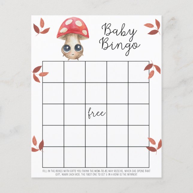 Papier Champignons mignons - Baby shower jeu de bingo (Devant)