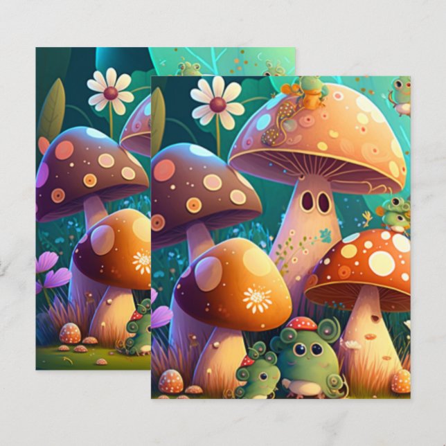 Papier Champignons mignons dans la forêt (Devant / Derrière)