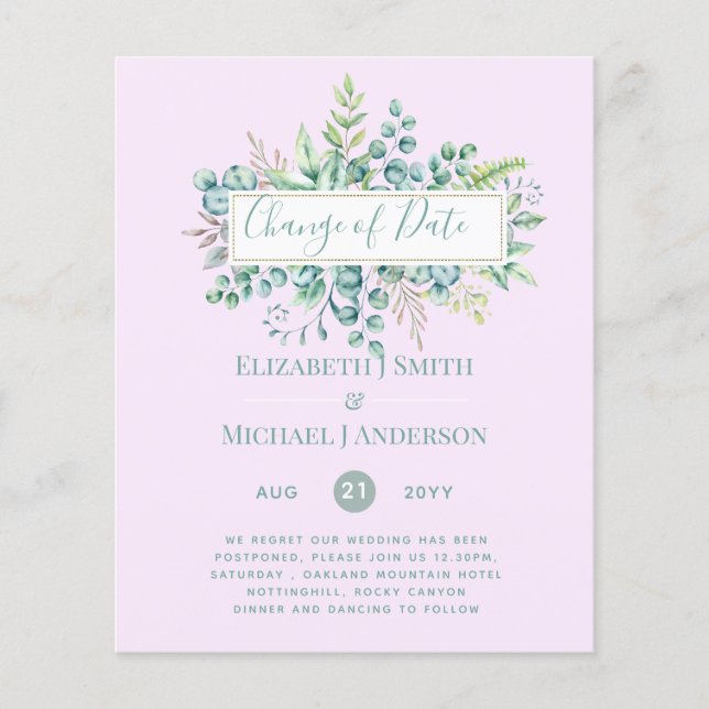 Papier Changement de plan Date Greenery Eucalyptus Event (Devant)