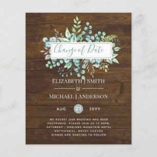Papier Changement de plan Date Rustic Wood Green Event