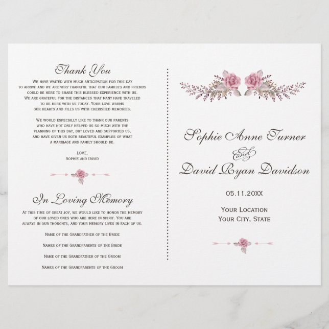 Papier Charm Bourgogne Red Marsala Floral Wedding Program (Devant)