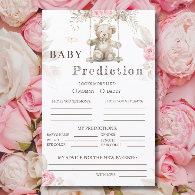 Papier Charmant Beige Aquarelle Teddy Ours Rose Floral (Créateur téléchargé)