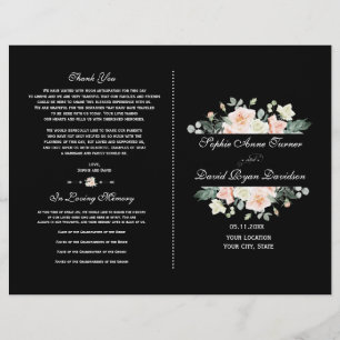 Papier Charming Blush White Floral Black Wedding Programm