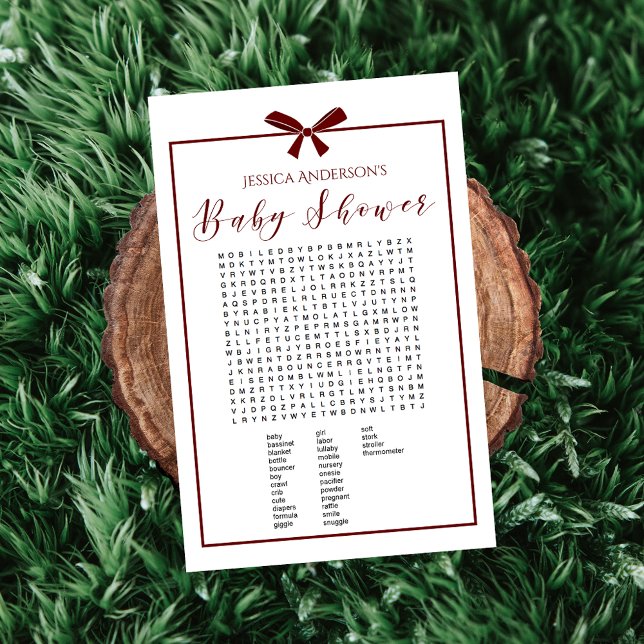 Papier Charming Red White Baby shower Mot Trouver du jeu (Créateur téléchargé)