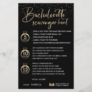 Papier Chasse au trésor de jeu de bachelorette en or faux