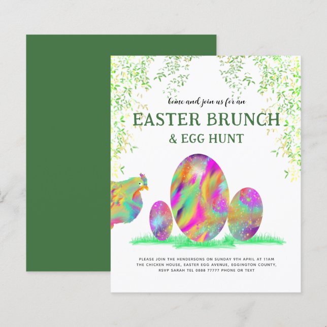 Papier Chasse aux oeufs de Pâques Brunch Aquarelle Maigre (Devant / Derrière)