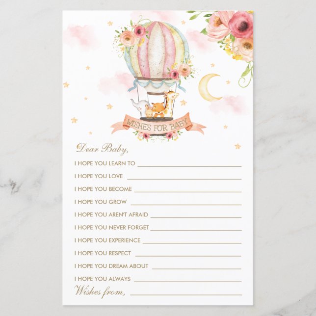 Papier Chaud Air Balloon Animaux Douche Voeux pour bébé (Devant)