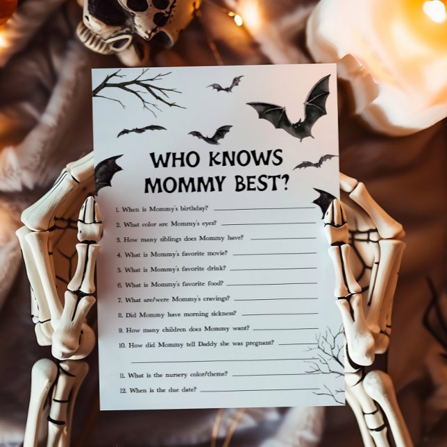Papier Chauves-souris noir et blanc Qui connaît le mieux  (Black and White Bats Baby Shower Who knows Mommy Best Game )
