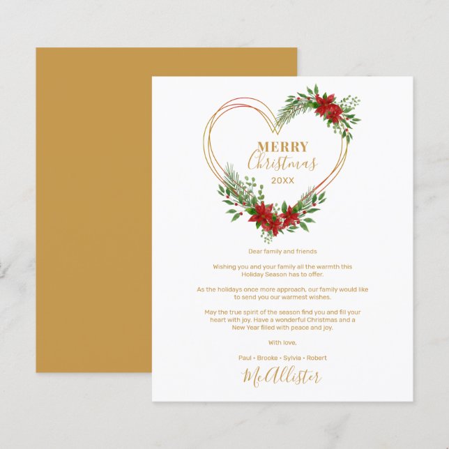 Papier Cheap Modern Merry Christmas Poinsettias Heart  (Devant / Derrière)
