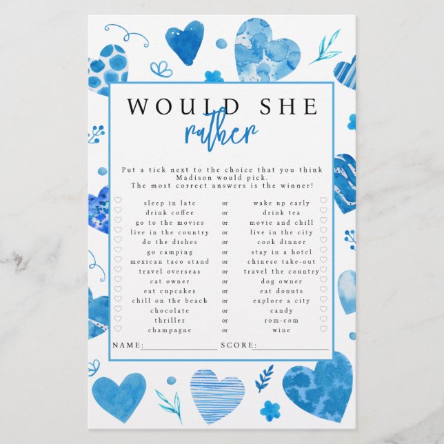 Papier Chérie Voudrait-Elle Plutôt Baby shower Jeu (Devant)