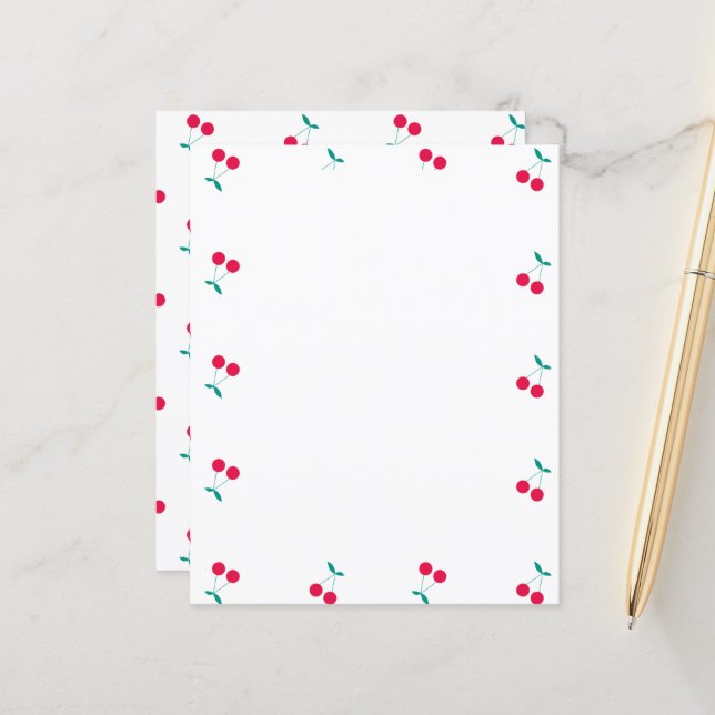 Papier Cherry Aesthétique Cerises Motif Livre blanc (Devant/Arrière en situation)