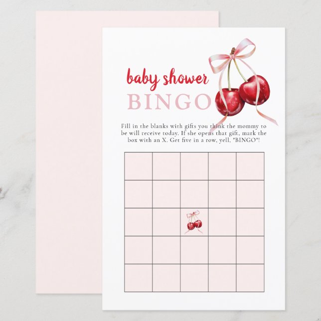 Papier Cherry Baby shower Cadeau Bingo Activité Jeu (Devant / Derrière)
