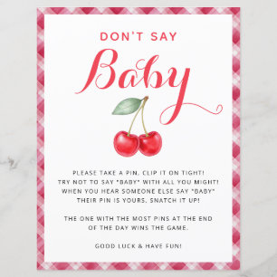 Papier Cherry Baby shower Ne pas dire Baby Game Sign