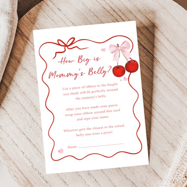Papier Cherry on Top Pink Bow Baby Shower How Big Is Game (Coquette Cherry on Top Baby Shower Game)