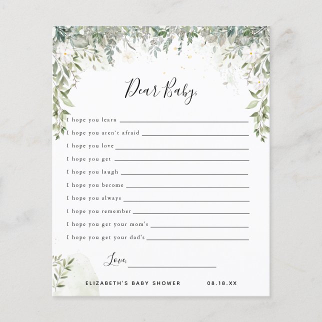 Papier Chers voeux de bébé | Jeu Baby shower (Devant)