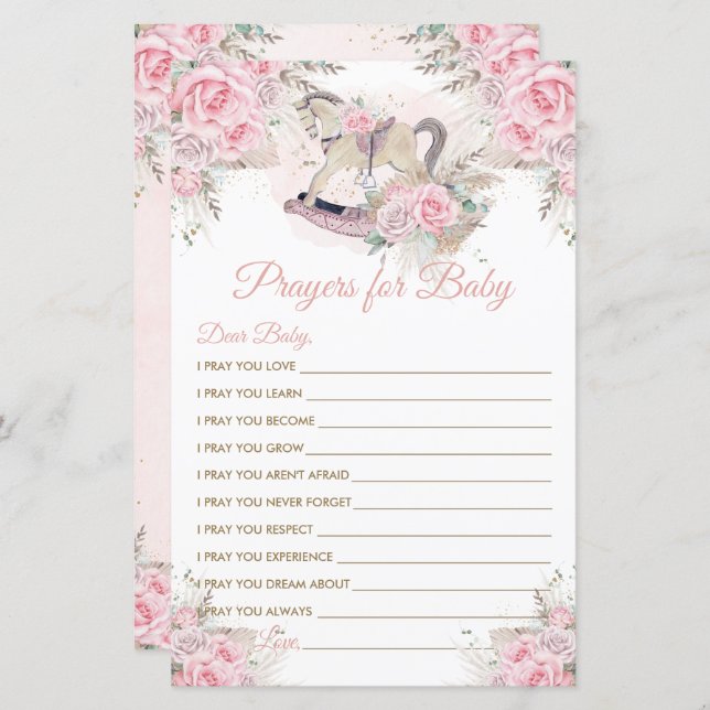 Papier Cheval à Bascule Herbe des Pampas Rose Prières pou (Devant / Derrière)