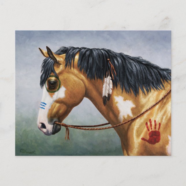 Papier Cheval de guerre amérindien Buckskin Pinto (Devant)
