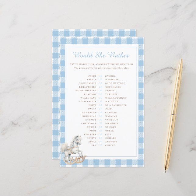 Papier Cheval Rocheux Voudrait-Elle Plutôt Baby shower Je (Devant/Arrière en situation)