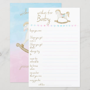 Papier Cheval Rocking Bleu rose Genre Voeux Neutres Bébé