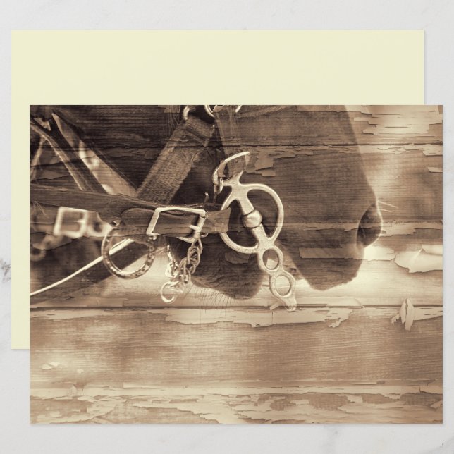 Papier Cheval Vintage Sepia Ouest Rustique Bois Découpage (Devant / Derrière)