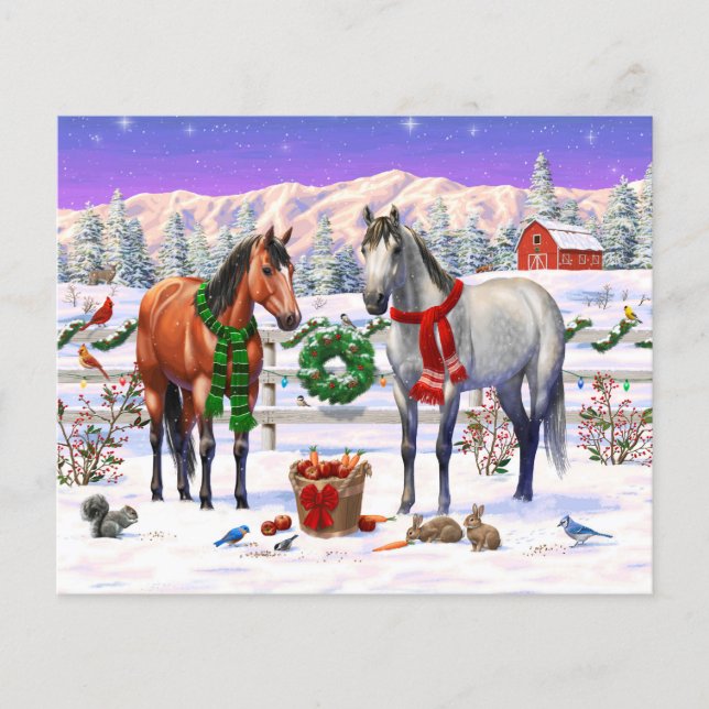 Papier Chevaux de Noël en neige (Devant)