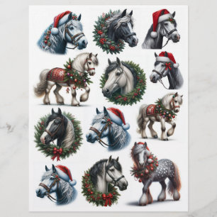 Papier Chevaux de Noël Vintage habillés
