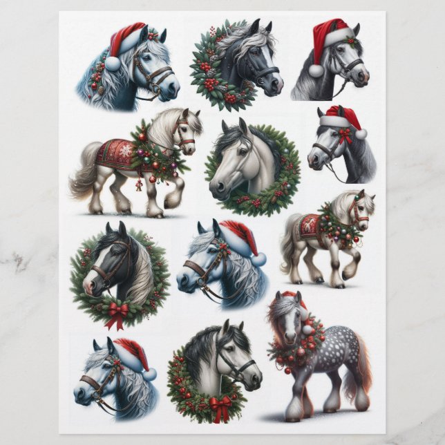 Papier Chevaux de Noël Vintage habillés (Devant)