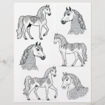 Chevaux tatoués ornementaux B&W Line-Art