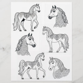 Papier Chevaux tatoués ornementaux B&W Line-Art