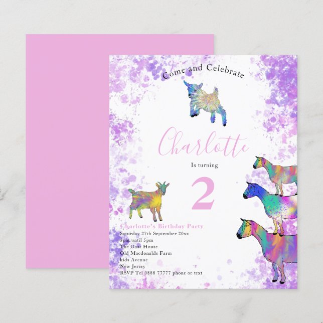 Papier Chèvres Aquarelle Filles Anniversaire Fête (Devant / Derrière)